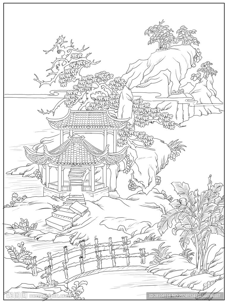 白描古建圖 