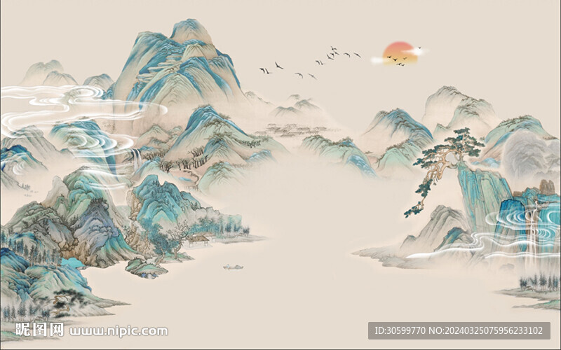 新中式意境山水背景装饰画