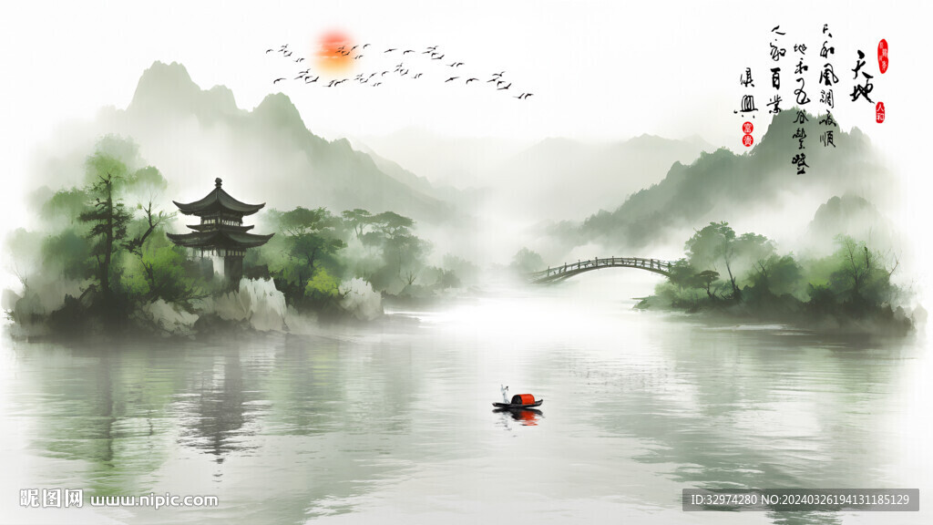 水墨畫江南水鄉