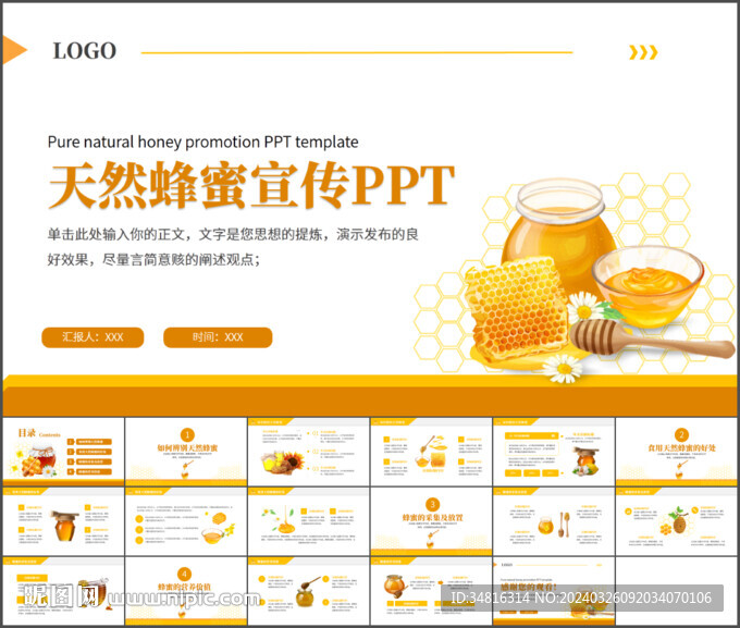 天然蜂蜜介紹宣傳銷售PPT模板
