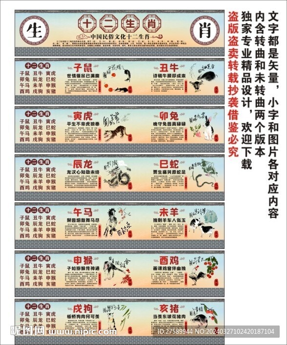 十二生肖海報(bào)展板掛畫宣傳文化