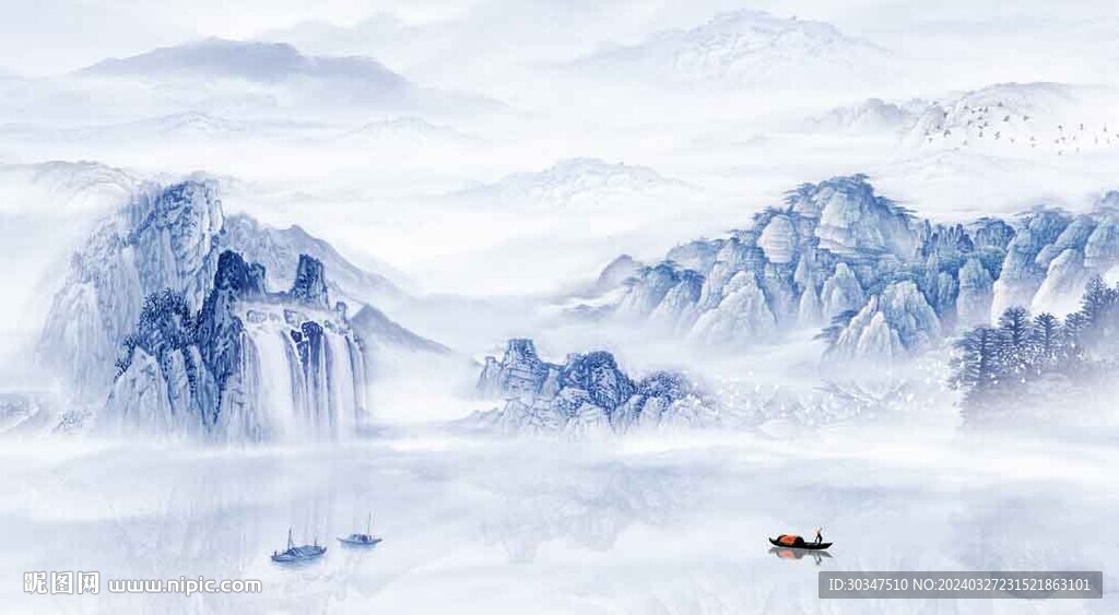 水墨山水畫客廳背景