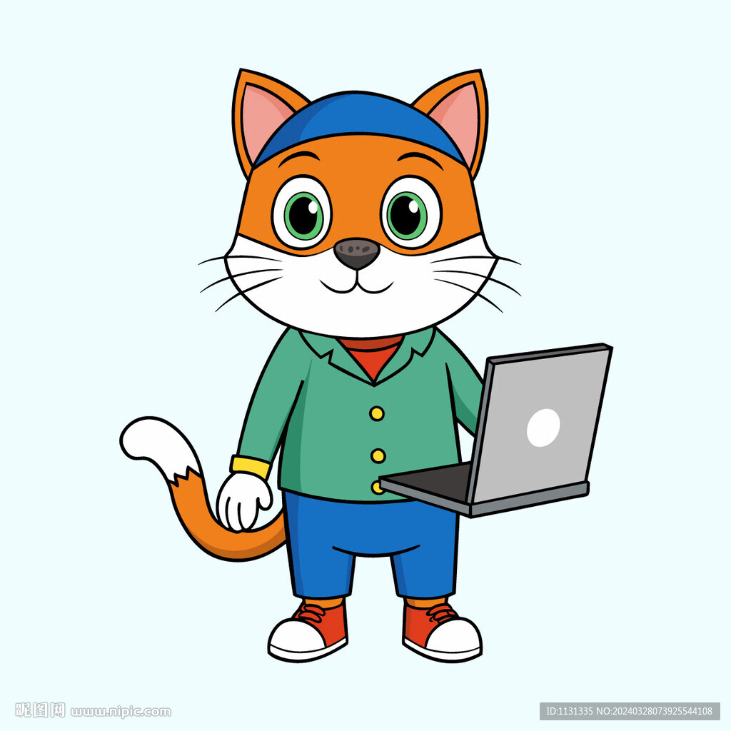 矢量动物带着电脑的猫
