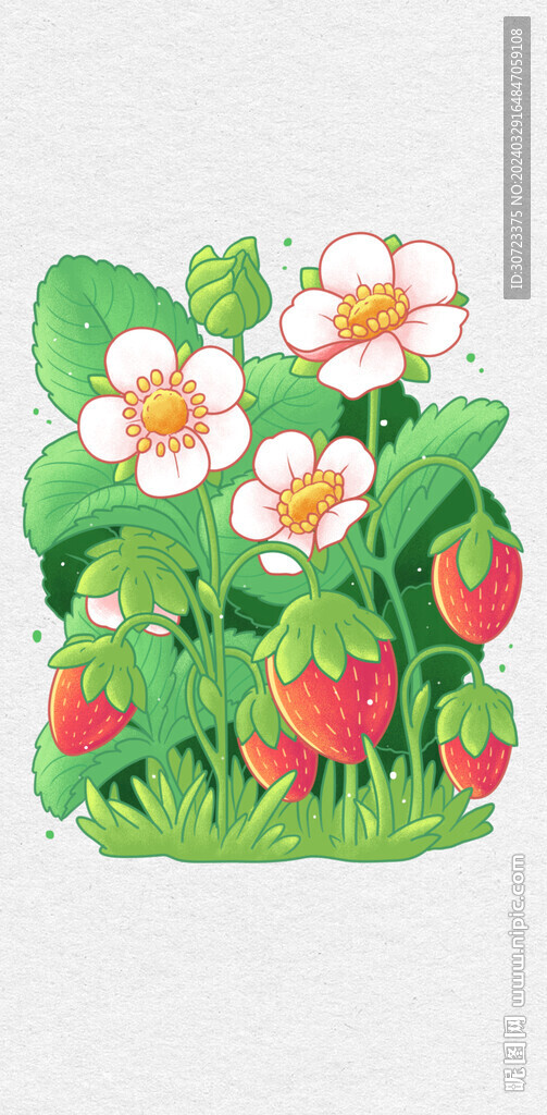 手繪植物草莓花