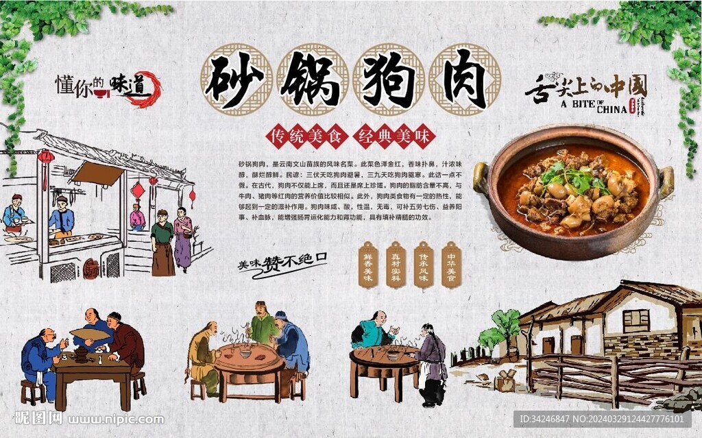 砂鍋狗肉背景墻