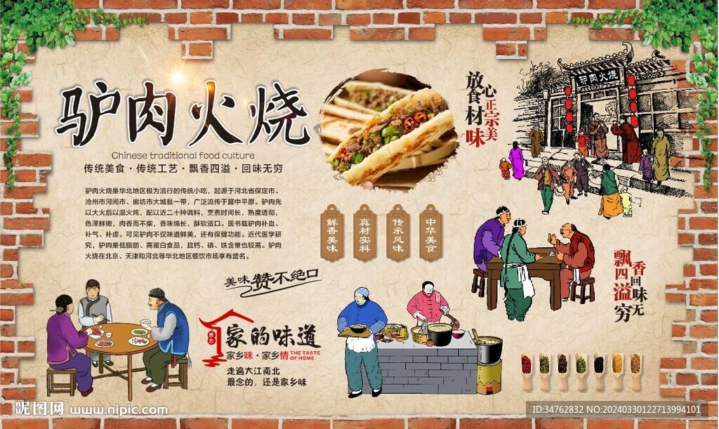 驢肉火燒背景墻