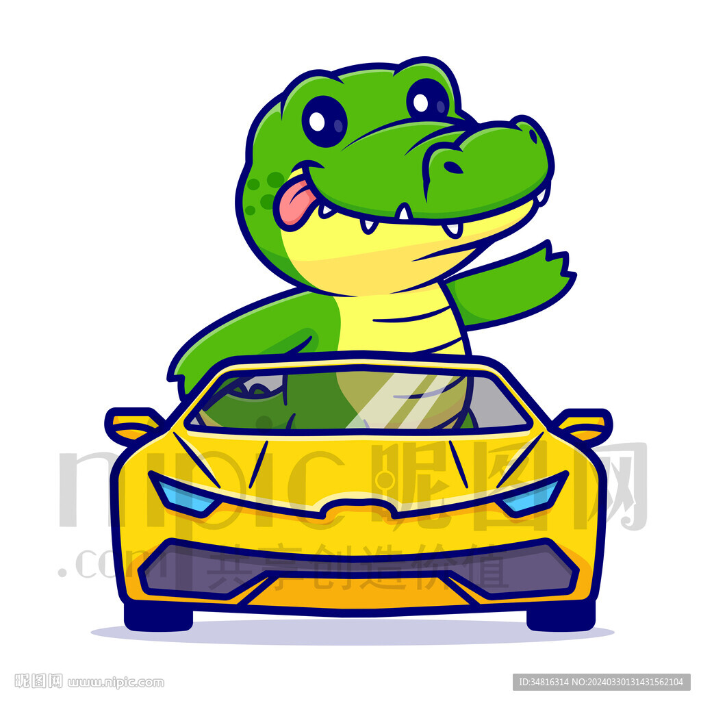可爱卡通坐汽车的鳄鱼