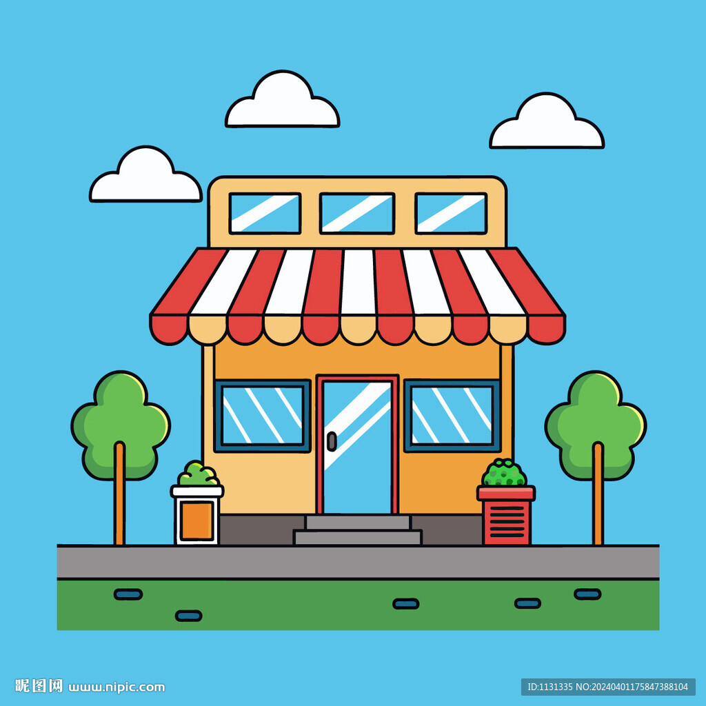 矢量建筑路邊賣貨店鋪
