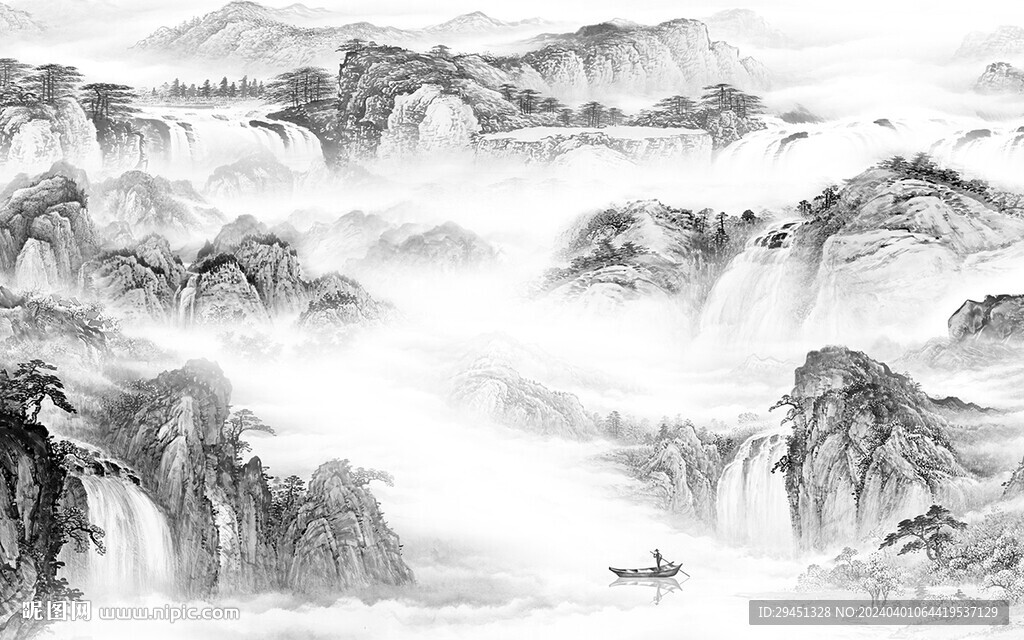 現(xiàn)代 淡雅灰色山水 TIF分層