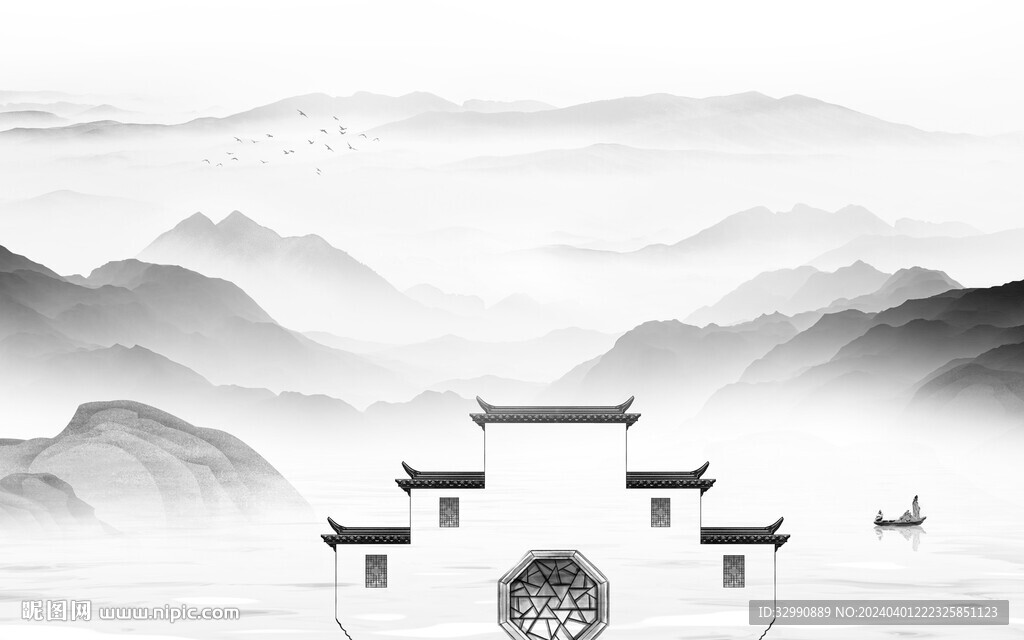 高雅 新傳灰色山水 TIF分層