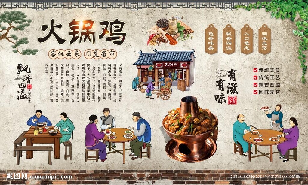 火鍋雞背景墻