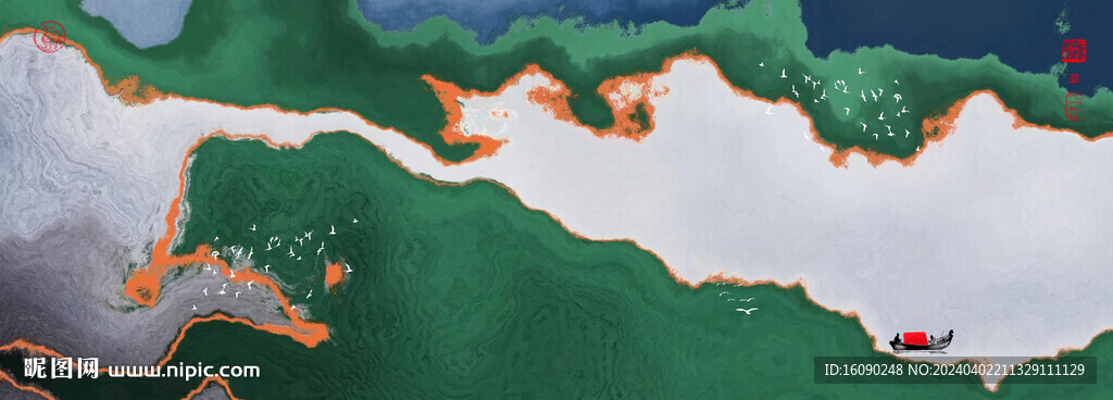 綠色水墨裝飾畫