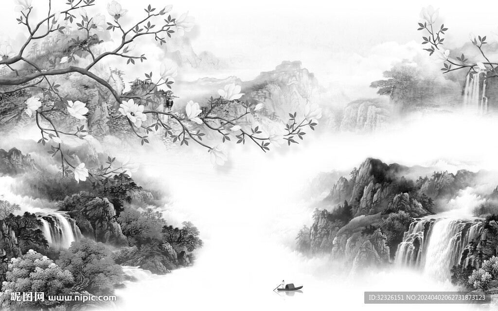 最新 灰色意境山水 Tif分層