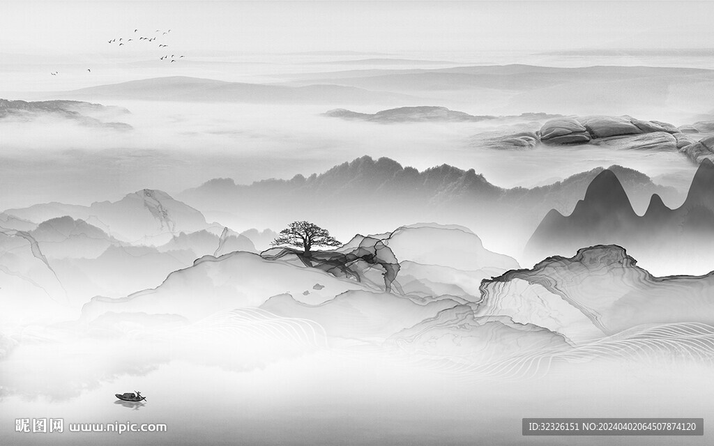 人氣 灰色意境山水 Tif分層