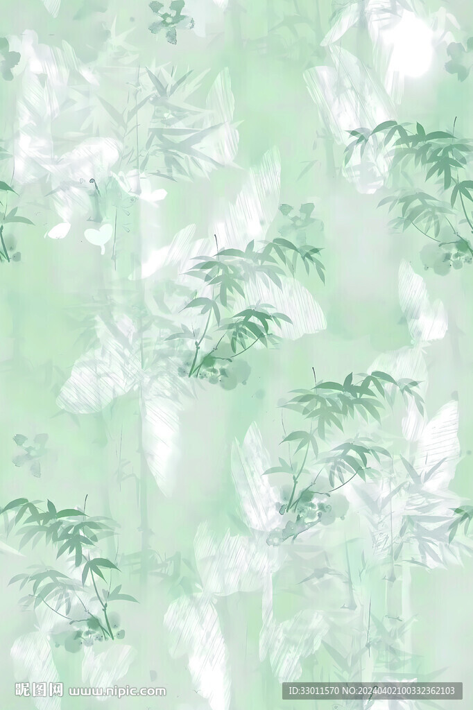 手繪水彩竹子蝴蝶