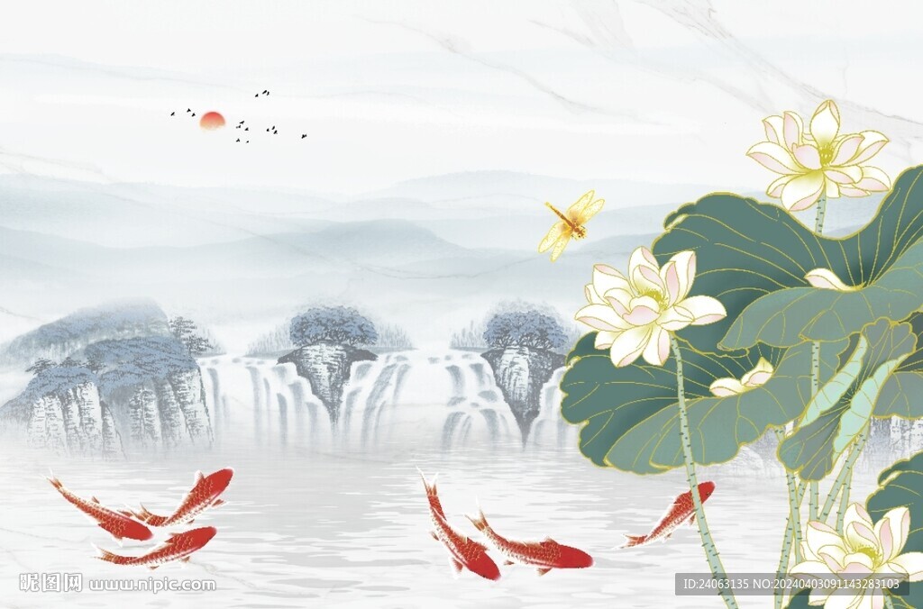 荷花山水