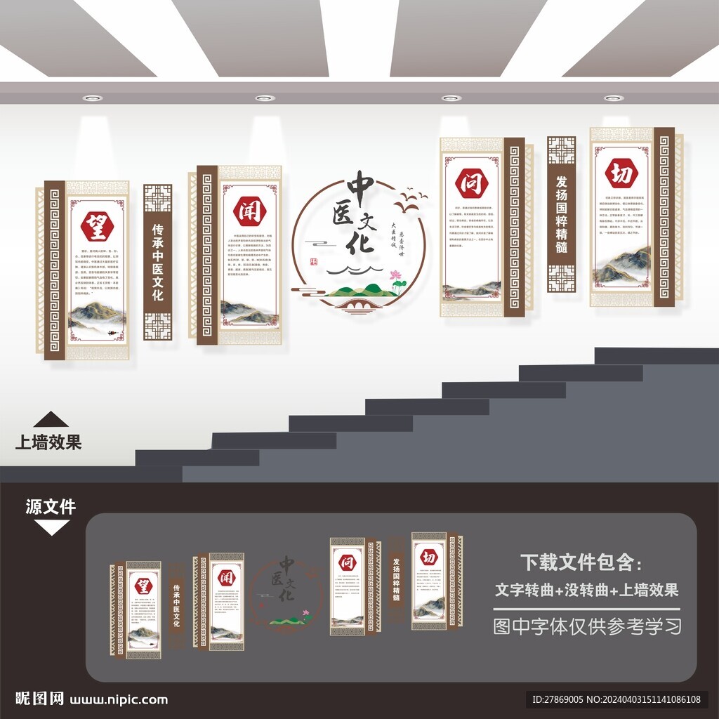 樓梯中醫養生樓道樓梯間文化墻