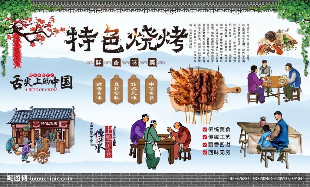 特色燒烤背景墻