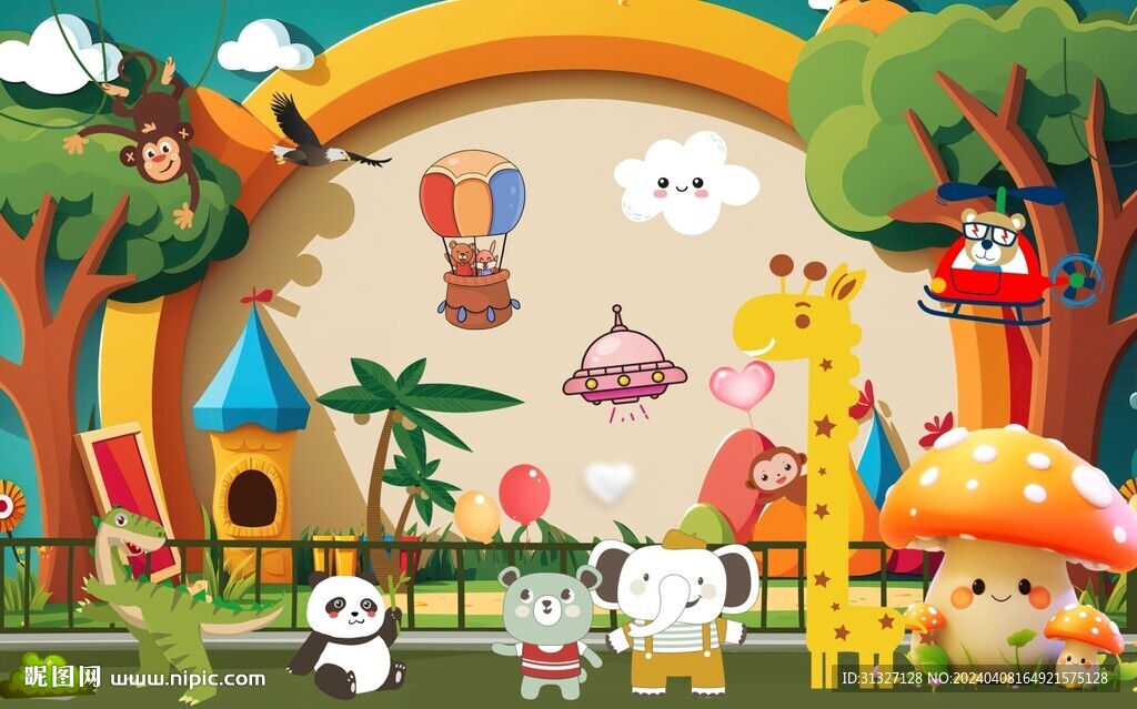 卡通童话动物乐园背景墙图片