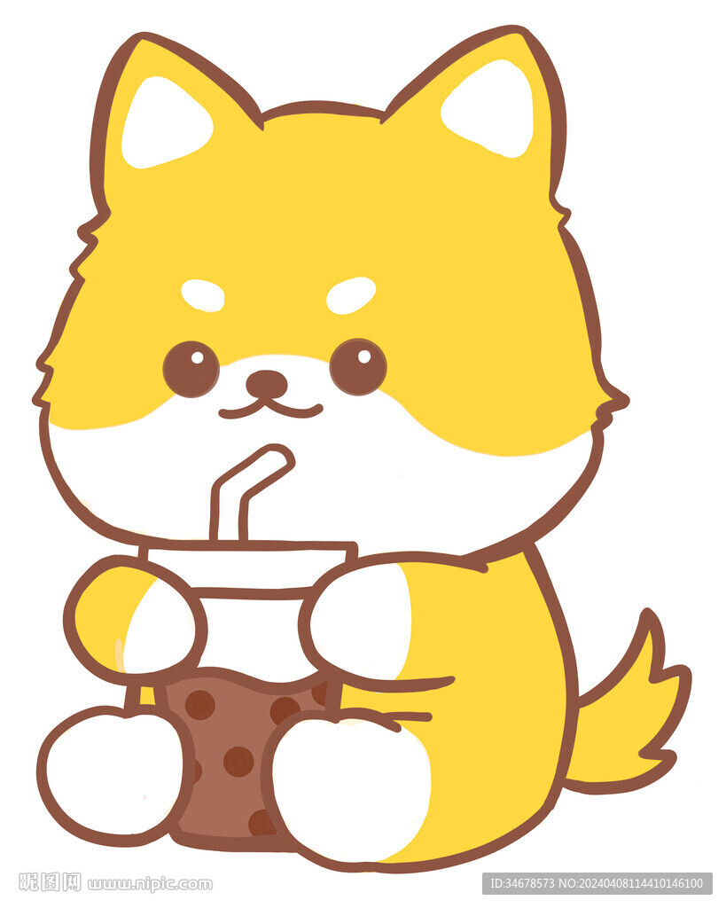喝奶茶的小狗插画可爱卡通
