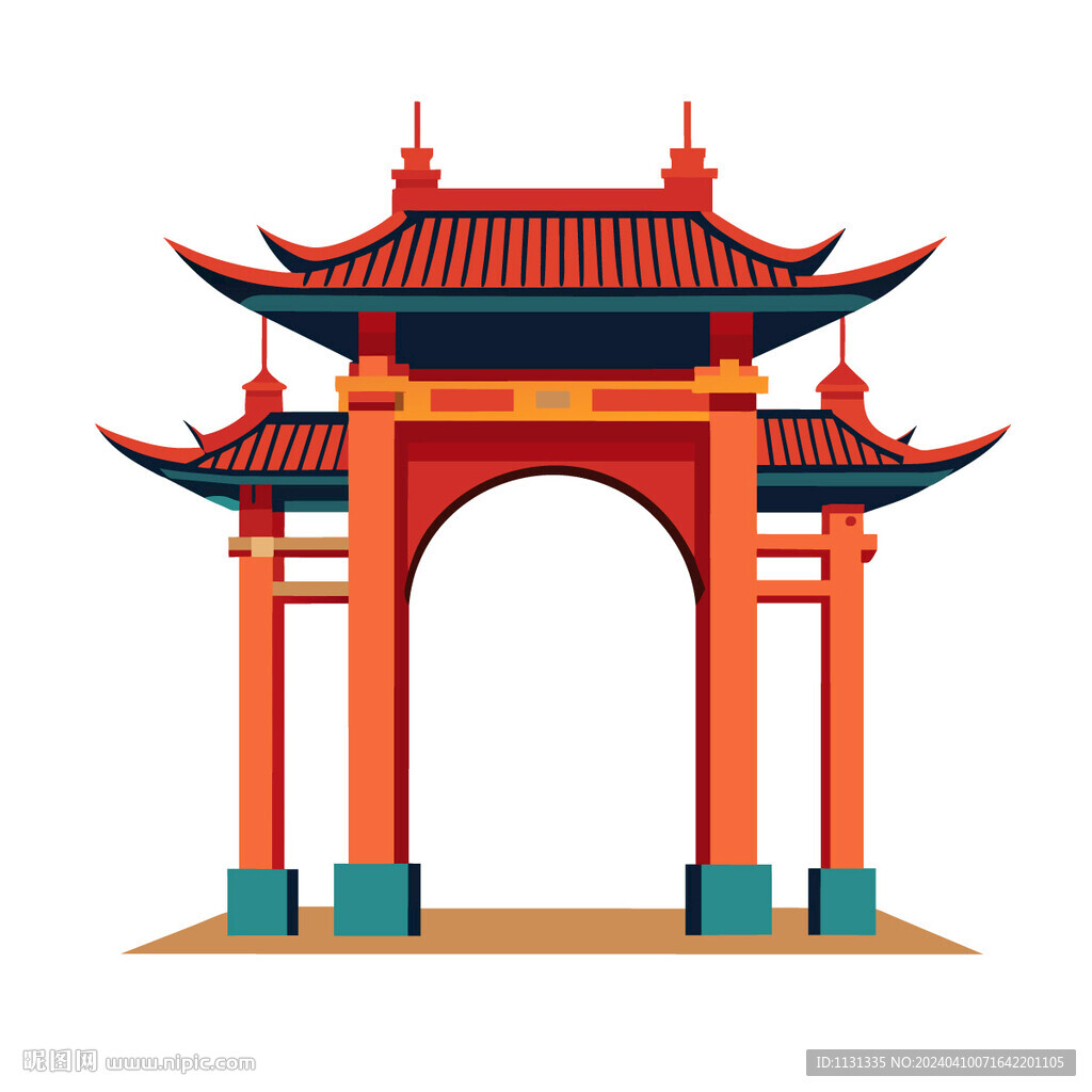矢量建筑中國古典傳統(tǒng)牌樓門樓