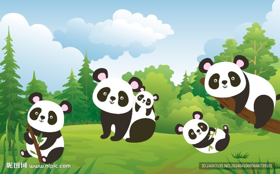 竹林熊猫壁画