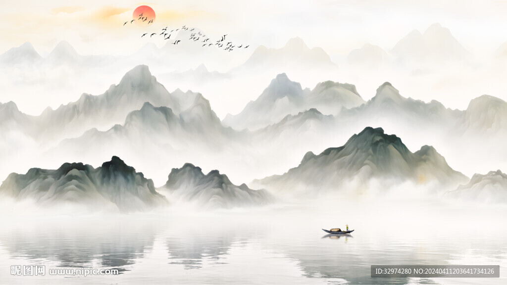 沙發(fā)山水背景墻