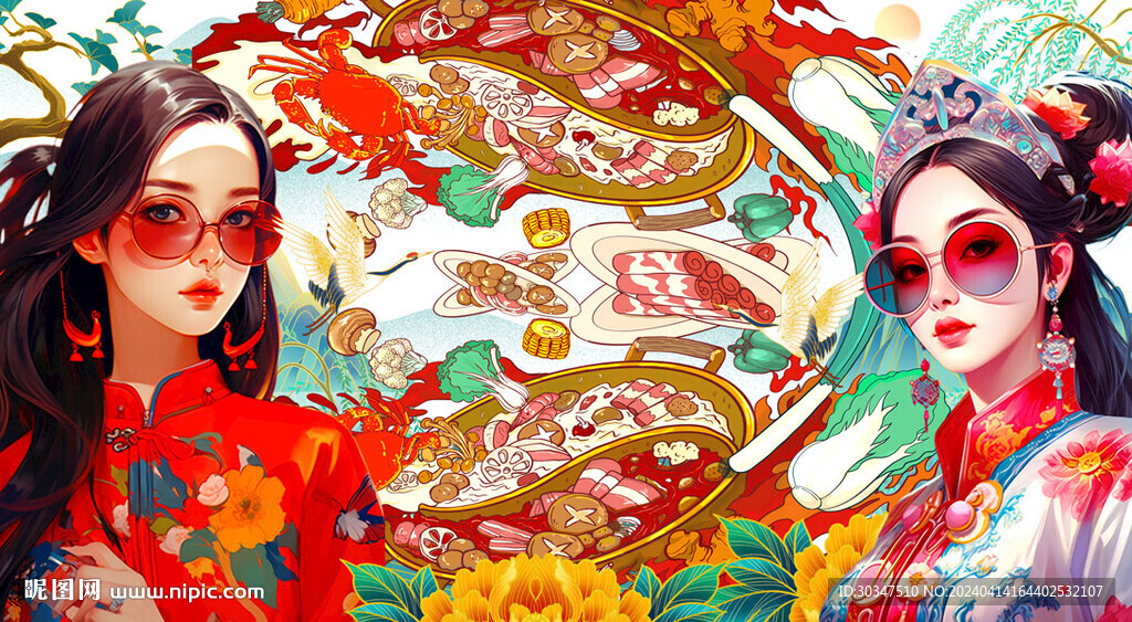 國(guó)潮火鍋美食背景