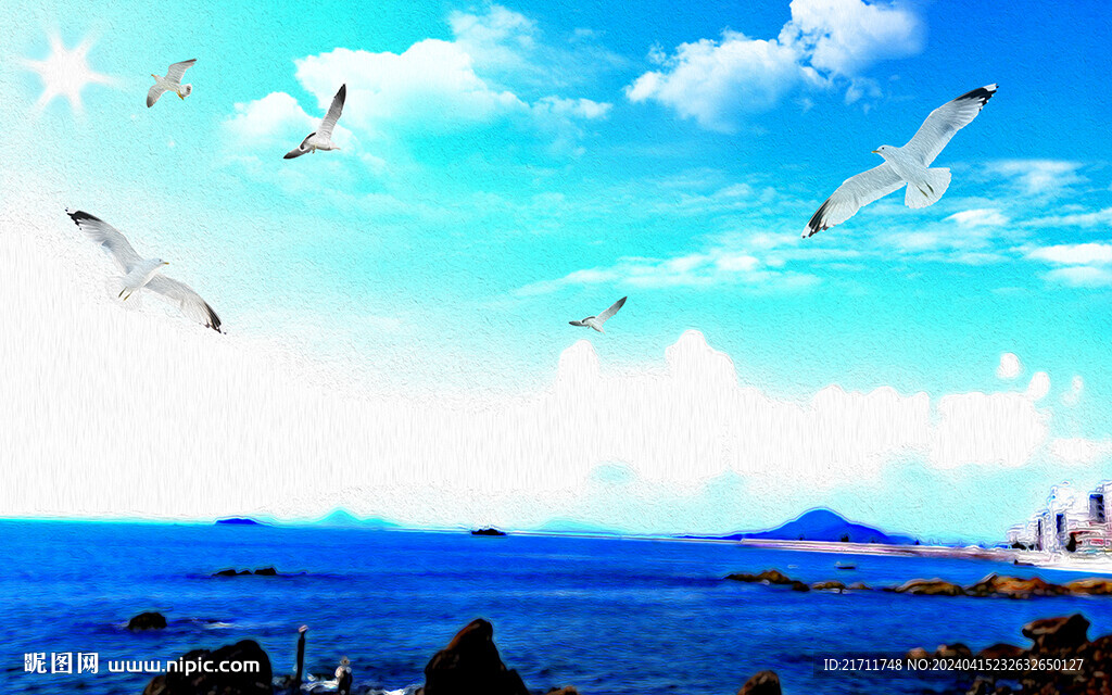 美麗大海風(fēng)景油畫電視背景墻