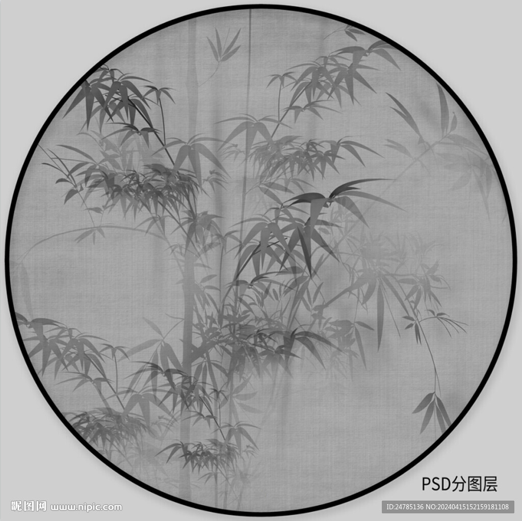 圓形水墨竹子裝飾畫