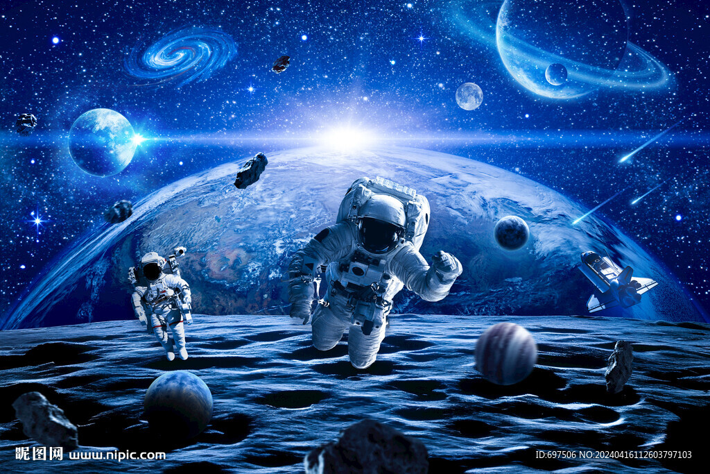 太空星球宇航員隕石宇宙銀河背景