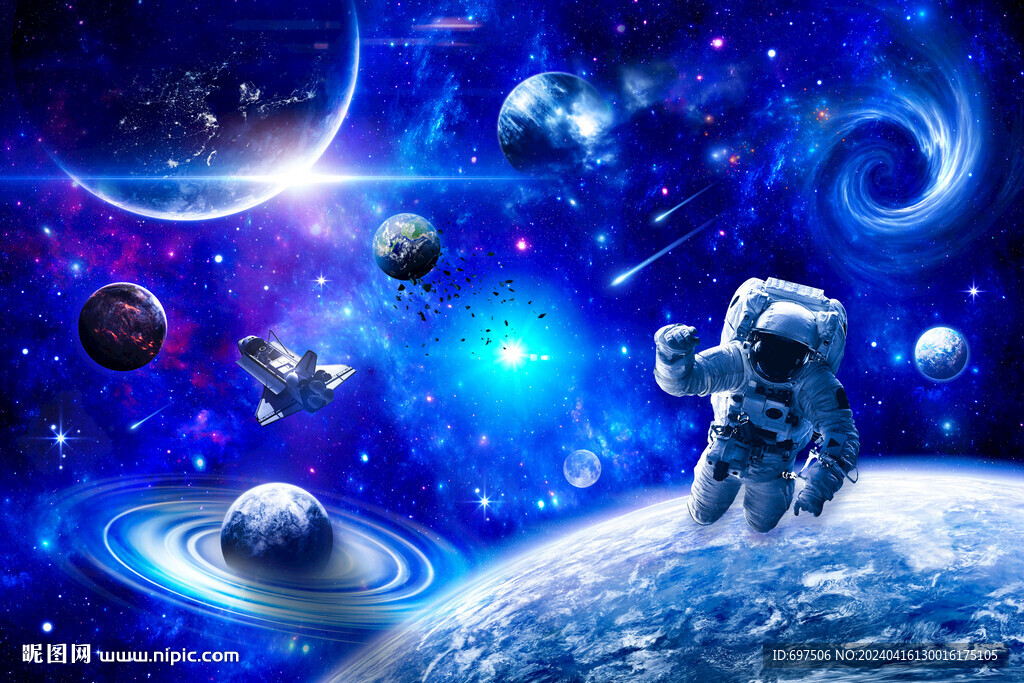 太空火箭宇航員星球銀河星空背景