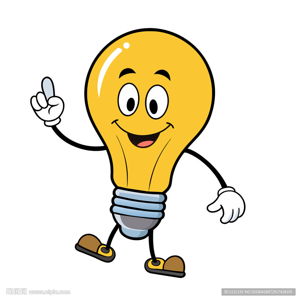 卡通電燈泡擬人有想法矢量