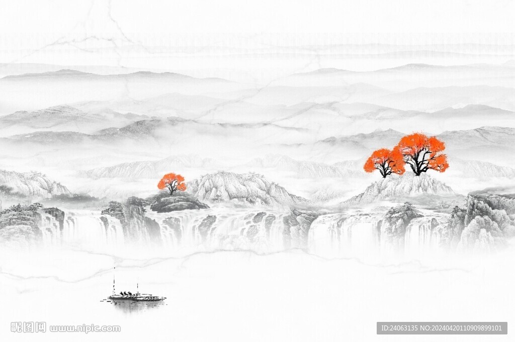 瀑布山水畫