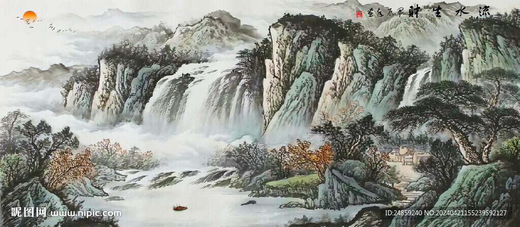 手繪山水畫客廳壁畫
