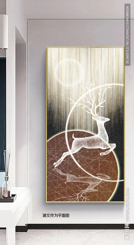 輕奢線條意境星空發(fā)財鹿玄關(guān)畫