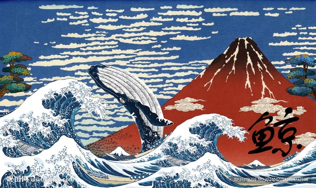 浮世繪海浪富士山背景墻