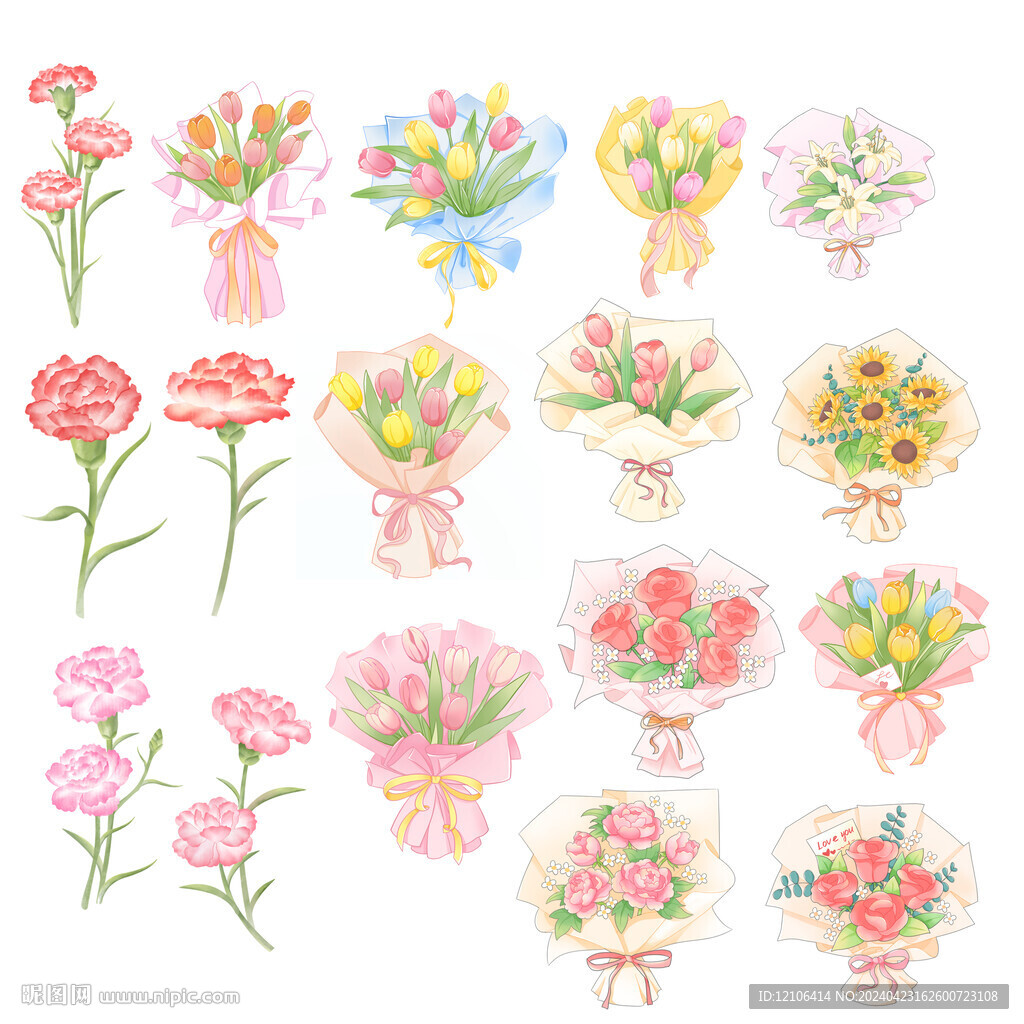 母親節(jié)花朵插畫元素素材
