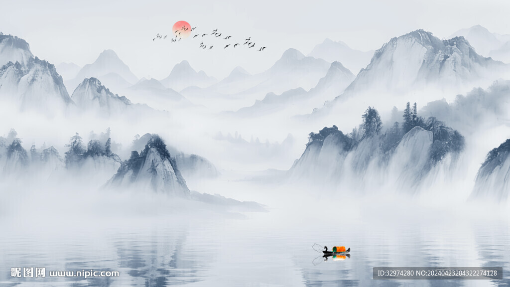 新中式禪意山水背景墻