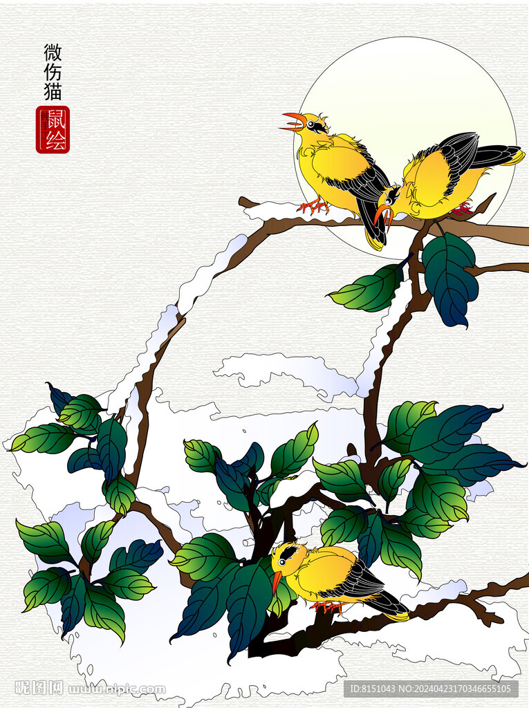 花鳥工筆畫矢量圖