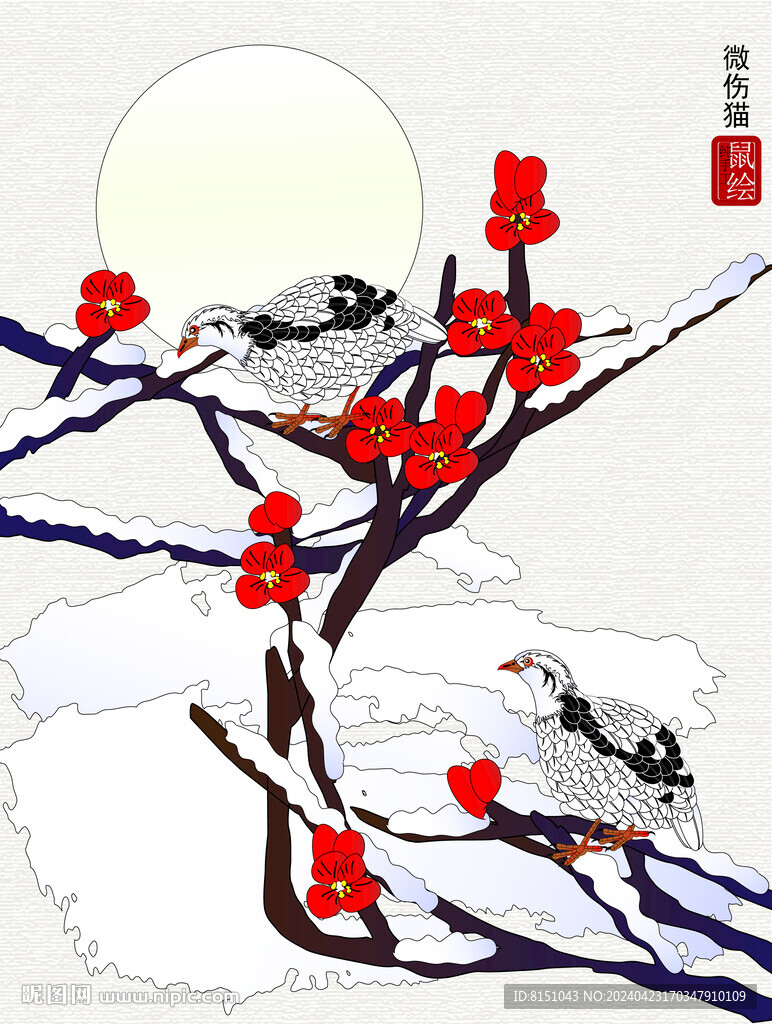 花鳥工筆畫矢量圖