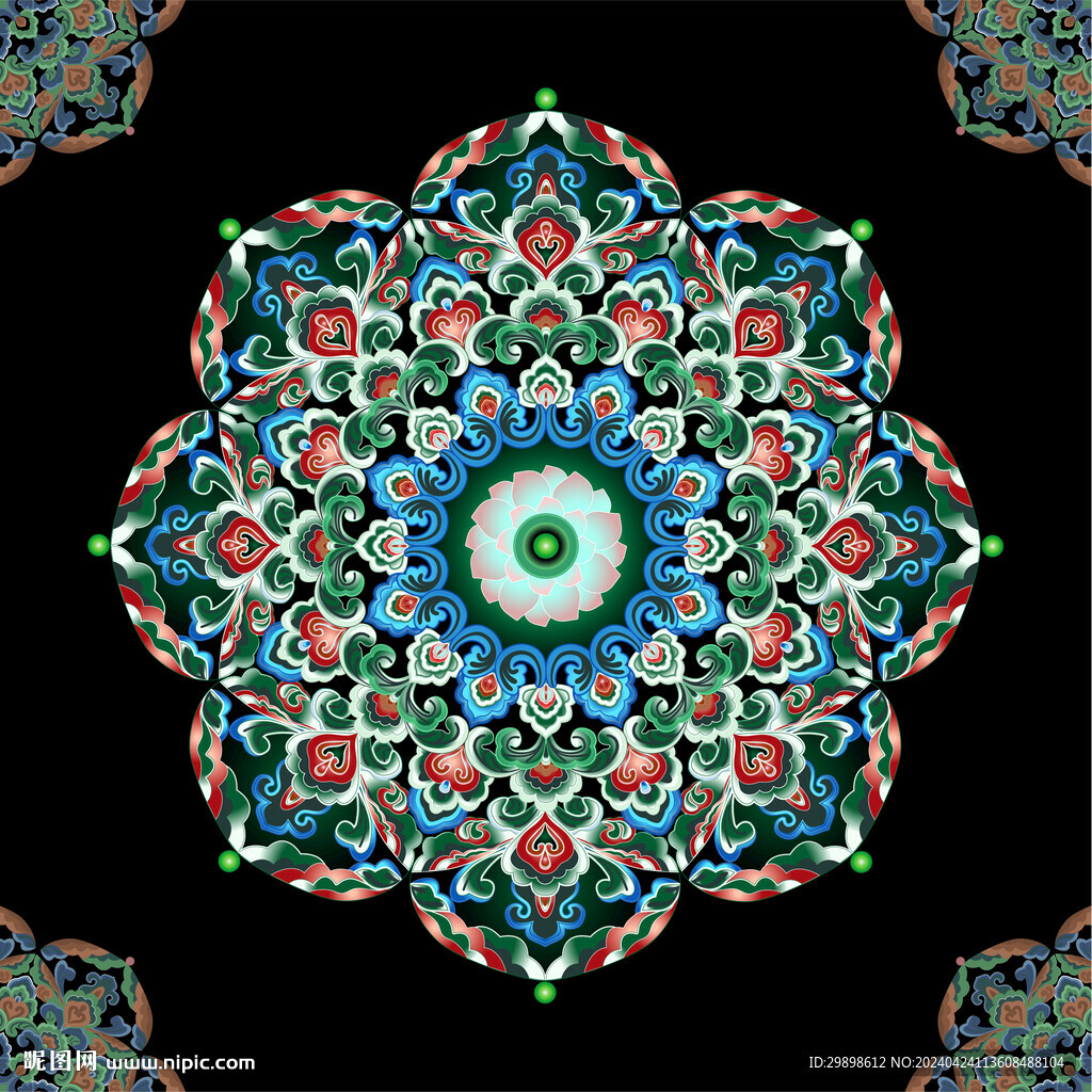 敦煌壁畫寶相花團花蓮花吉祥圖案