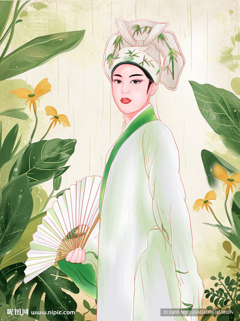 越劇梁祝書生戲曲小生國風插畫