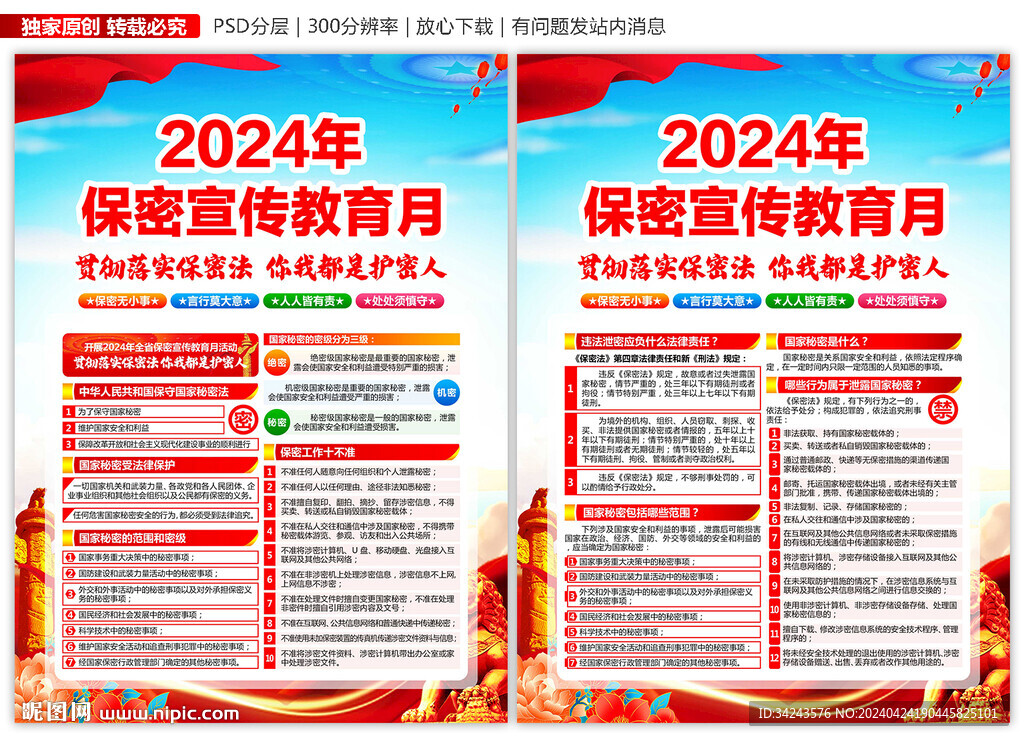 2024年保密宣傳月展板海報