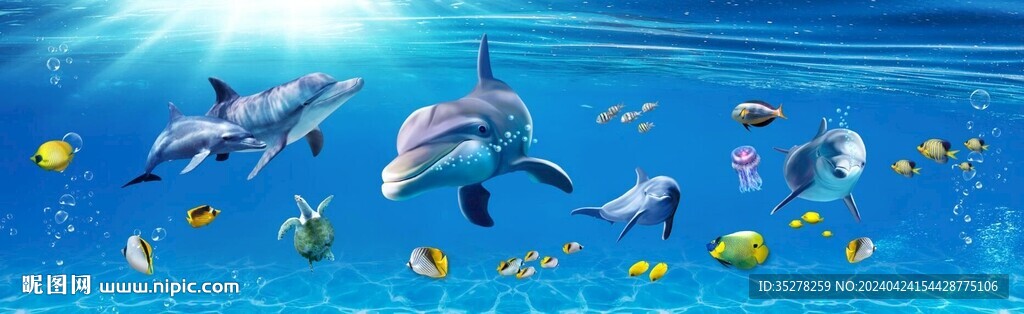 海豚海底世界背景墻