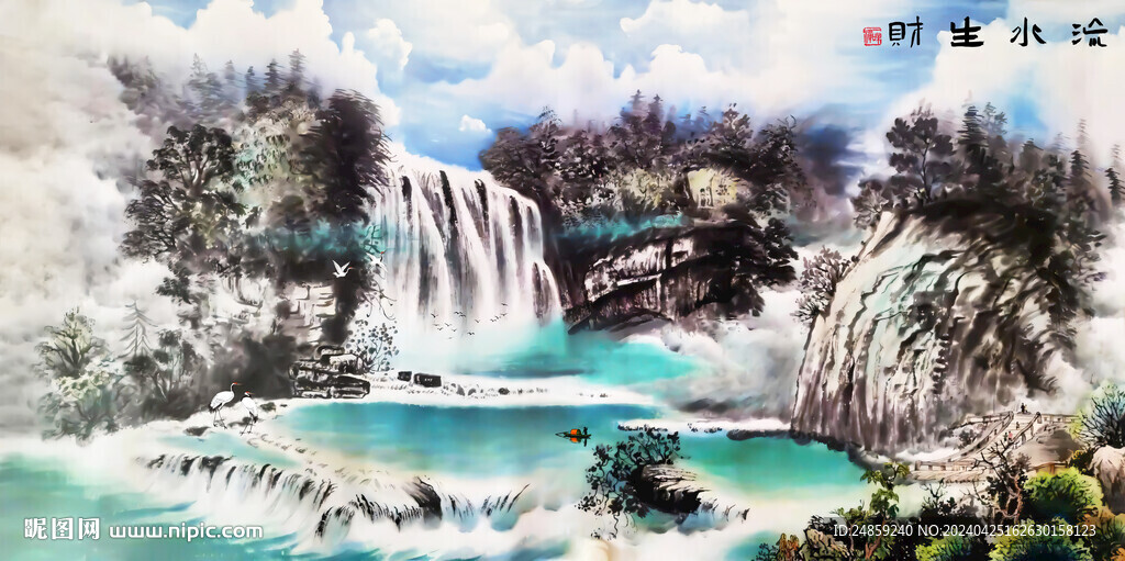 瀑布山水風景畫
