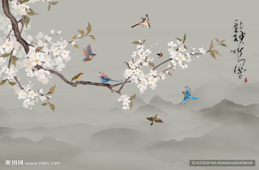 新中式韻神竹風(fēng)花鳥背景墻