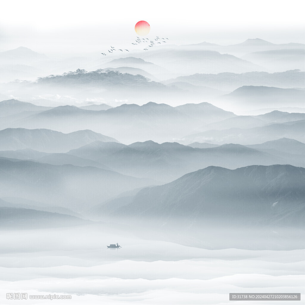 新中式山水畫背景墻