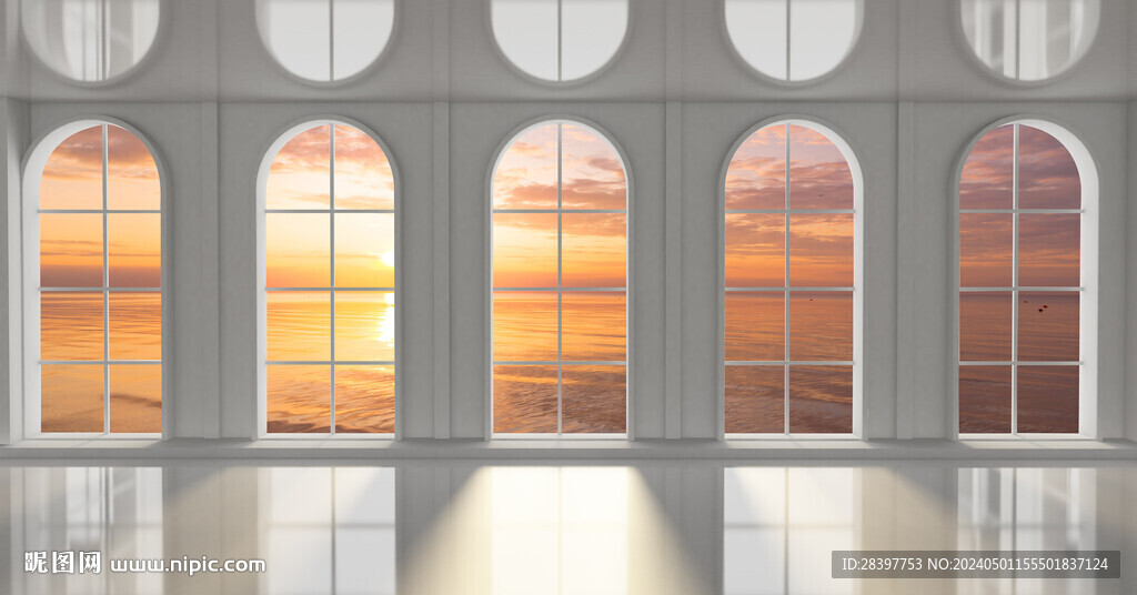 3D陽臺夕陽背景墻