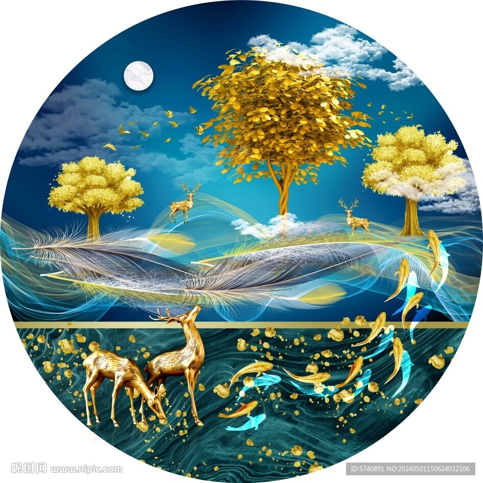 抽象發(fā)財(cái)鹿圓形畫